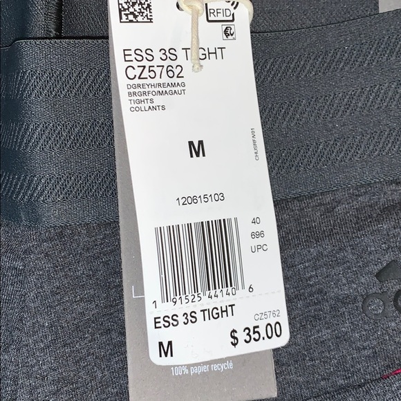 NWT Adidas leggings/tights gray with pink size M - Picture 4 of 5